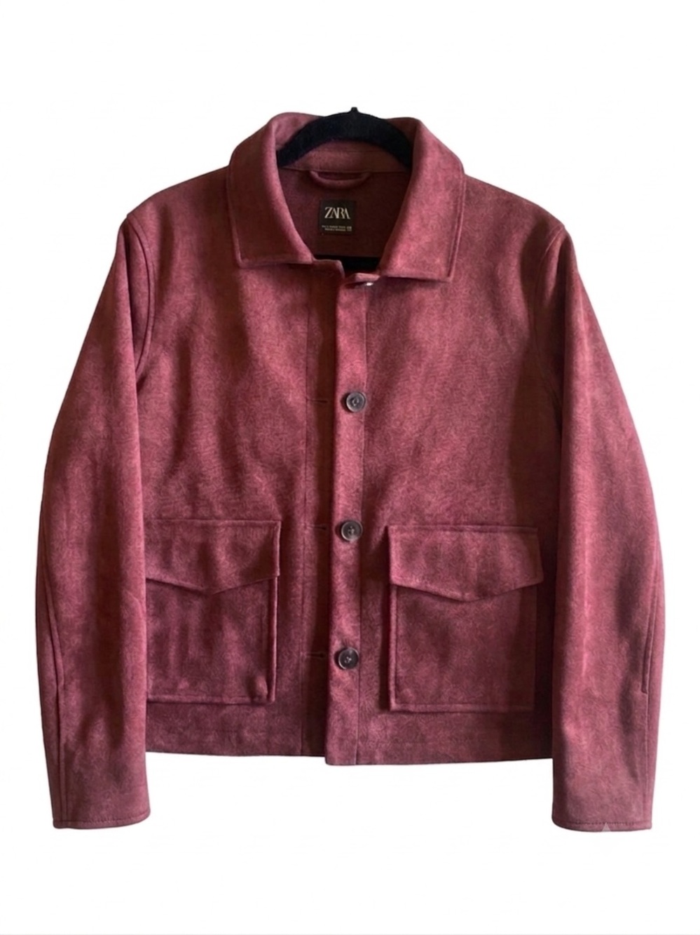 Zara Faux Suede Cropped Jacket Burgundy Wine Fall Layering Career Size Medium